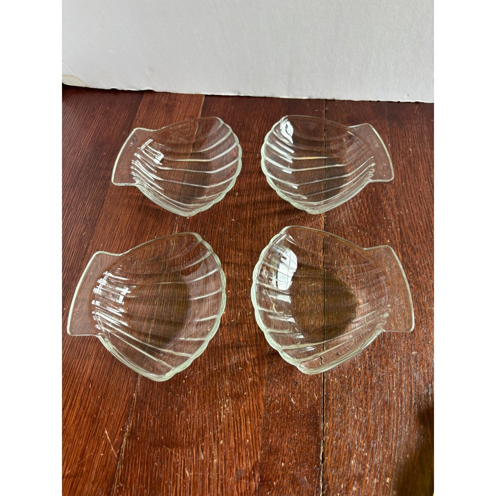 Vintage Sovirel France Clear Glass Scalloped Seashell Bowls Set of 4 Coastal